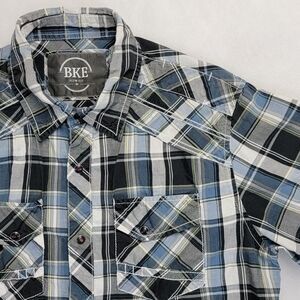 Buckle BKE Mens Slim Fit Pearl Snap Button-Up Shirt Size M Plaid Short Sleeve